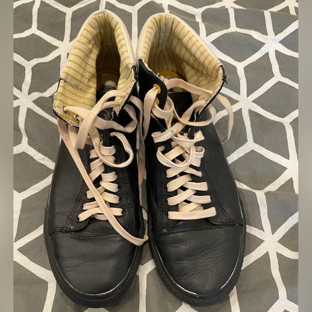 Generic Surplus Black High-Top Sneakers with Yellow Striped Lining. LIMITED ED!